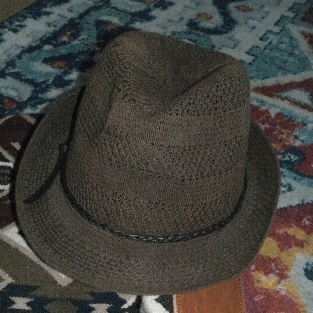 Woven Brown Fedora Hat Trilby Cuban Beach Sun Cap Cotton Polyester Rayon Blend